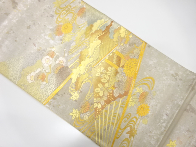 JAPANESE KIMONO / ANTIQUE FUKURO OBI / SILK / KINSAI / FLOWER & MANSION 